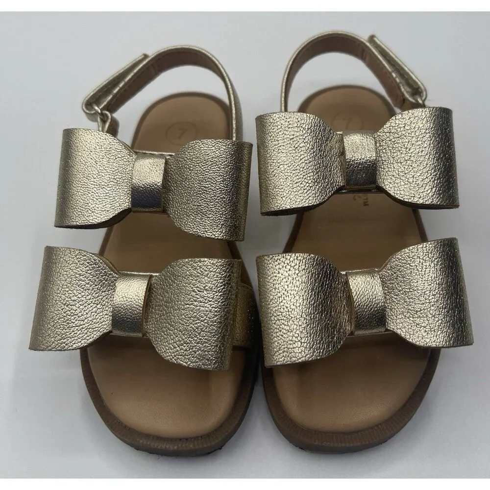 Cat & Jack Sandals Girls Toddler Size 7 Gold Bows Strap‎